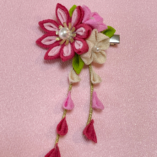 ☆犬服☆つまみ細工帯飾り付き 犬用着物 女の子用 桜柄 ピンク