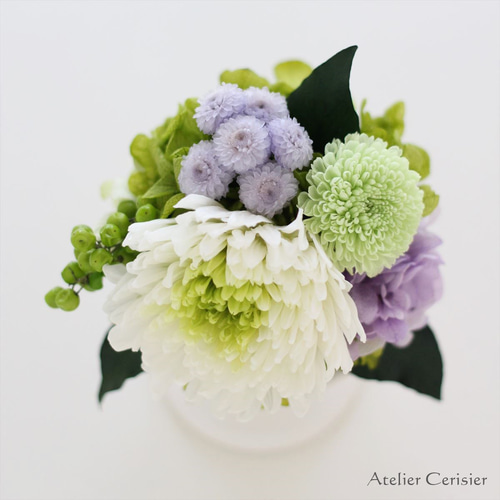お供え用 おおきめ仏花 ２個セット プリザーブドフラワーアレンジ 白緑 FLABEL プリザーブドフラワー 仏花 花爽 2本セット お供え 花