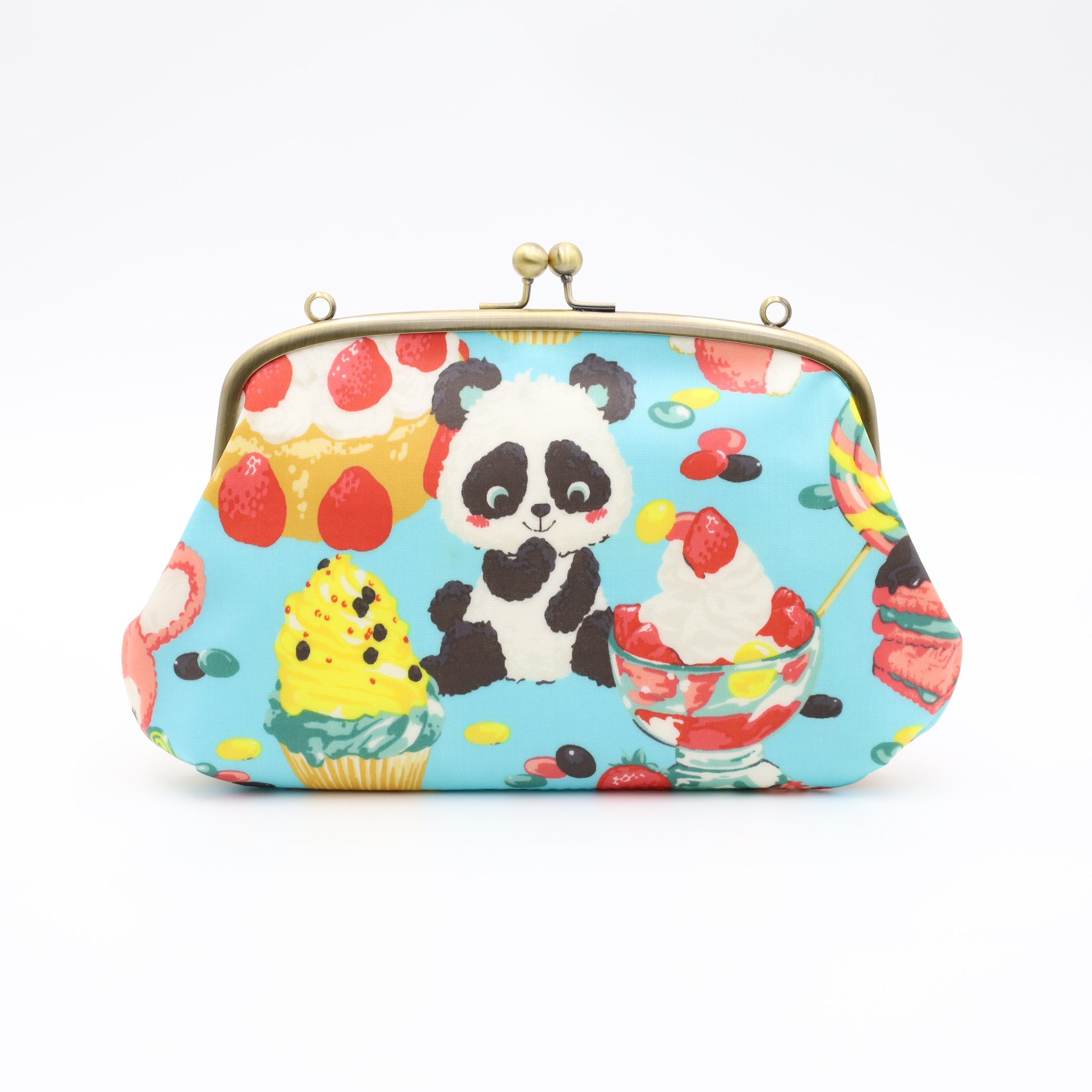 SALE　数量限定　親子がま口　長財布　防水・撥水ラミネート素材のポーチ　レトロアニマル　パンダ　がま口ポーチ 　バッグ