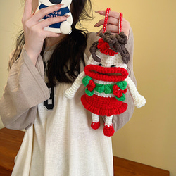 純粋に手編みのクリエイティブなビッグマウス携帯電話バッグクロスボディバッグウールニット美少女ショルダーバッグかわいい 3枚目の画像