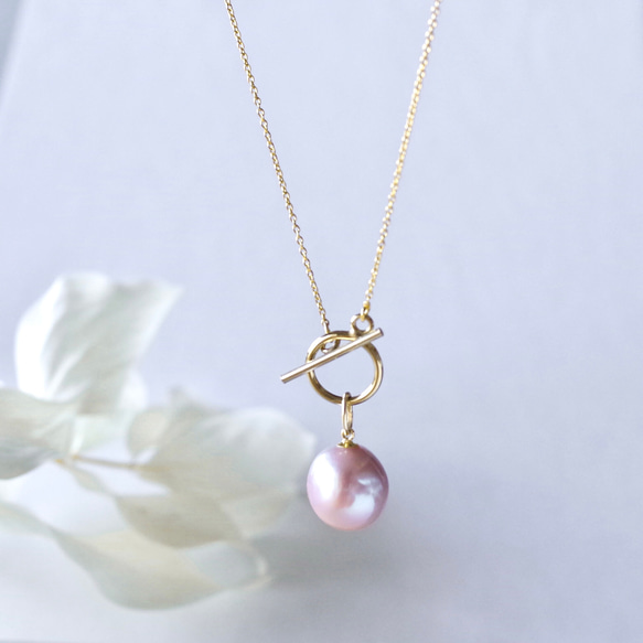 【天然色！ラベンダーカラー】バロックパールのマンテルネックレス(14kgf) 6枚目の画像