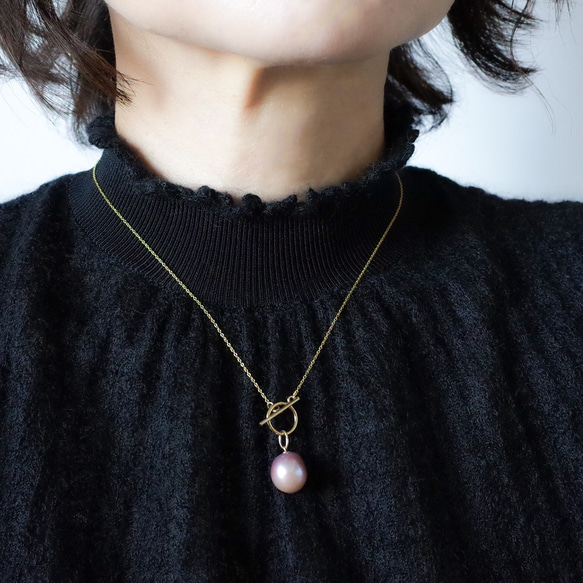 【天然色！ラベンダーカラー】バロックパールのマンテルネックレス(14kgf) 4枚目の画像