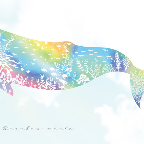 虹色のクジラ✴︎ インテリアポスター◻︎ イラスト N.ecru-beige 通販