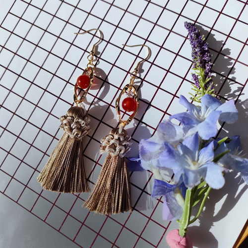 【1187】タッセルピアス•イヤリング 瑪瑙 のタッセル ピアス イヤリング ノーフォール ピアス ピアス