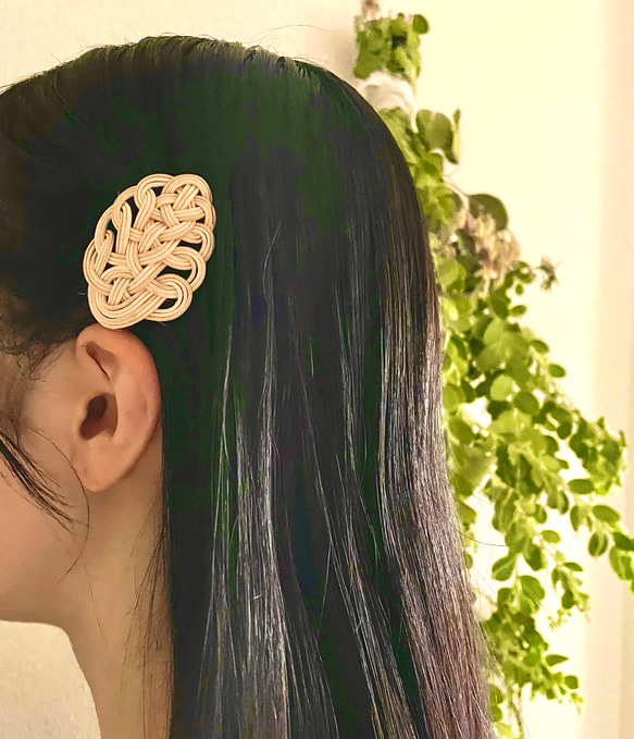 籐*rattanのmini木の葉バレッタ/ヘアクリップ natural or brown