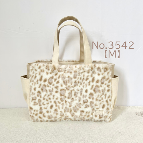 Mサイズ】雪豹柄ボア バッグ 手提げ トートバッグ akaneko サイド