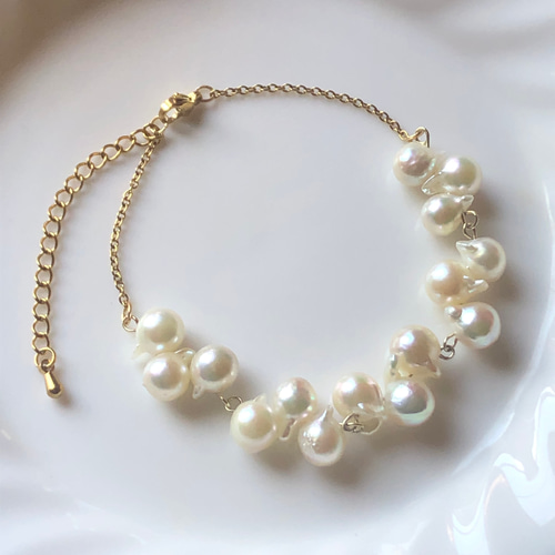 天然あこや真珠パールブレスレット 宇和島産 天然 あこや真珠 ブレスレット バロックパール ブレスレット