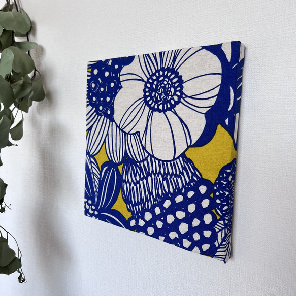 アート フラワー ファブリックパネル インテリア 北欧 ブルー イエロー
