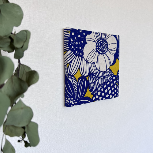 アート フラワー ファブリックパネル インテリア 北欧 ブルー イエロー
