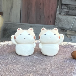 招きねこ　左（茶トラ）　Ｏ-426-A　陶製/Lucky cat/招財貓/Glückliche Katze/भाग्यश 7枚目の画像