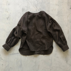 パフスリーブブラウス長袖/ フレンチリネン 富士吉田染め加工 ブラウス