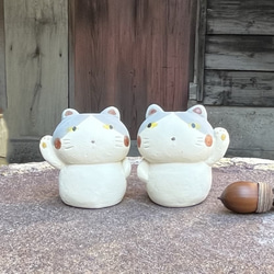 招きねこ　右（グレートラ）　Ｏ-425-Ｂ　陶製/Lucky cat/招財貓/Glückliche Katze/भाग् 7枚目の画像