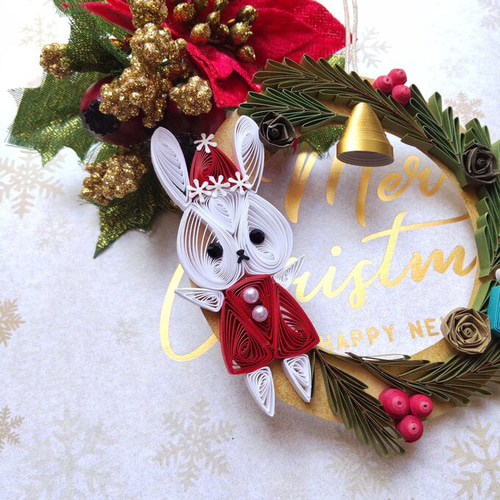 ツリーにも飾れるクリスマスリース＊うさぎサンタ オーナメント その他