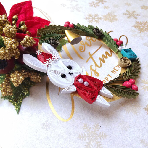 ツリーにも飾れるクリスマスリース＊うさぎサンタ オーナメント その他