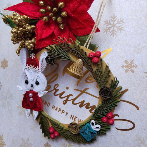 ツリーにも飾れるクリスマスリース＊うさぎサンタ オーナメント その他