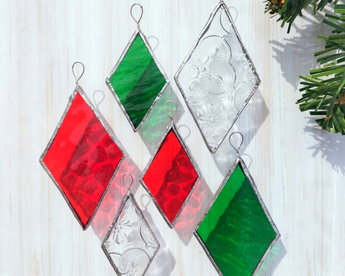 大小6個セット】ステンドグラスのクリスマスオーナメント サン