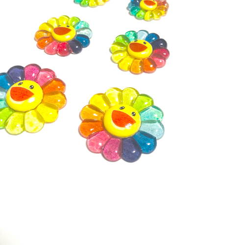 7423」虹色 フラワー ニコちゃん 3種類✳︎6個セット ビーズ