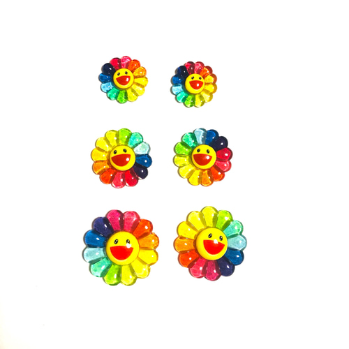 7423」虹色 フラワー ニコちゃん 3種類✳︎6個セット ビーズ