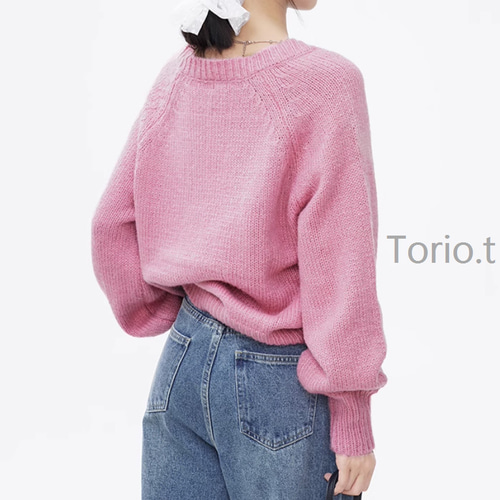 受注】♡手編みセーター 秋冬 シンプルセーター ニットトップス 全3色