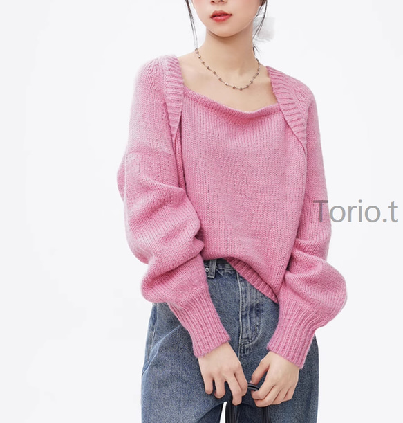 受注】♡手編みセーター 秋冬 シンプルセーター ニットトップス