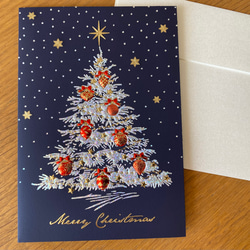 2023年新柄入荷！イタリア製　大人のクリスマスカード『エンボス加工　きらきら箔押し　クリスマスツリー　ブラック』④ 1枚目の画像