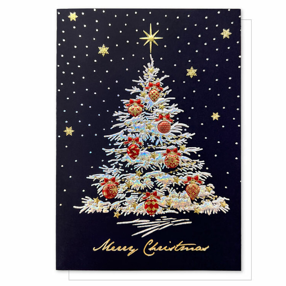 2023年新柄入荷！イタリア製　大人のクリスマスカード『エンボス加工　きらきら箔押し　クリスマスツリー　ブラック』④ 8枚目の画像