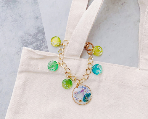 バッグチャーム 小鳥とドライフラワー じゃらじゃら キラキラ大人