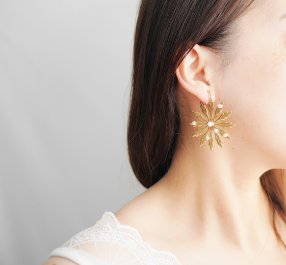 花嫁アクセサリー 大ぶりピアス 大ぶりイヤリング 星 -étoile