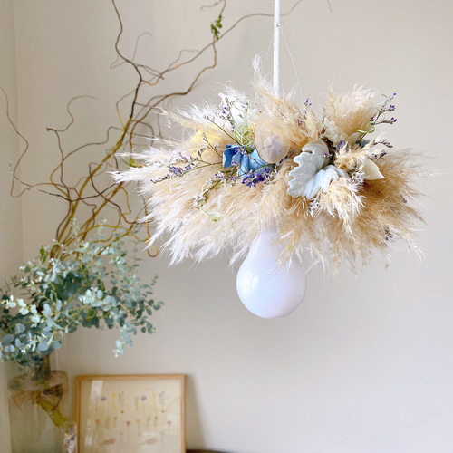 フライングリース フラワーシャンデリア ライティングドライフラワー