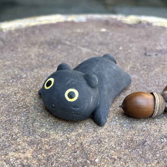 俯臥貓（黑色）O-428-D Ceramic/cat/cat/Katze/बिल्ली 第1張的照片