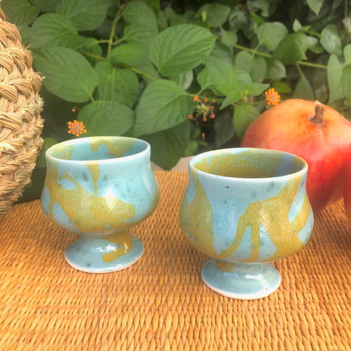 イタリア製 ターコイズブルー 陶器 馬 置物 ペア 地中海インテリア