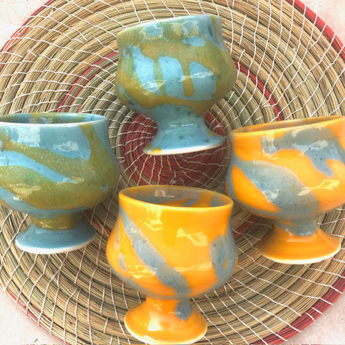 Hanenカラフル地中海陶器 ターコイズブルーにイエローが映える