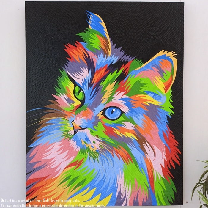 ドットアート 70cm × 90cm 猫 ドットペインティング モダンアート アジアンアート ネコ ねこ 手描き 絵画