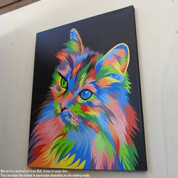 ドットアート 70cm × 90cm 猫 モダンアート アジアンアート ネコ ねこ 手描き 絵画 アートパネル バリ絵画 3枚目の画像