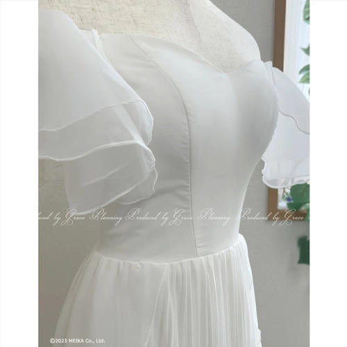 ウェディングドレス プリーツスカート オフショルダー 半袖 前