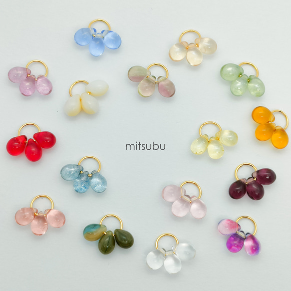 【mitsubu】3粒ガラスチェコビーズのゆらゆらピアス/イヤリング〚ピンクラスター〛シンプル　小粒　ビーズ♡送料無料♡ 6枚目の画像