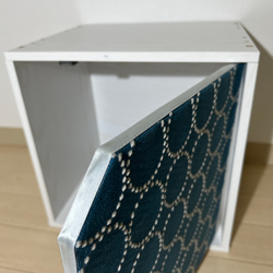 A 深型 ボックス 扉付 ミナペルホネン dop タンバリン 【ブルー】ハンドメイド カラーボックス キューブボックス 3枚目の画像