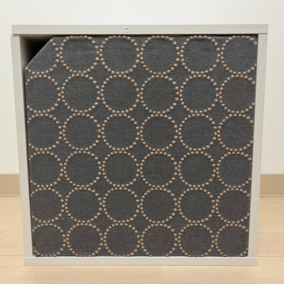 A 深型 ボックス 扉付 ミナペルホネン dop タンバリン 【グレー】ハンドメイド カラーボックス キューブボックス 2枚目の画像