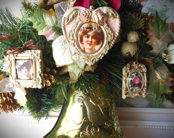 美しい貴婦人の肖像画とローズの木製クリスマスオーナメント、ギフトタグ【３枚セット） 5枚目の画像