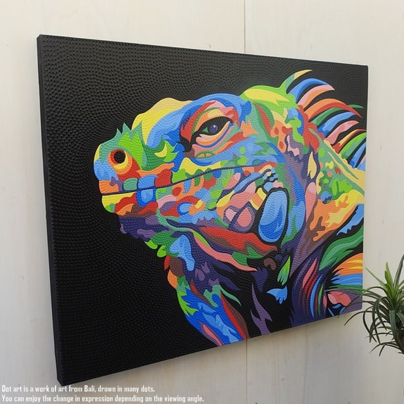 ドットアート 90cm × 70cm トカゲ モダンアート アジアンアート 爬虫類 とかげ 手描き 絵画 アートパネル 2枚目の画像