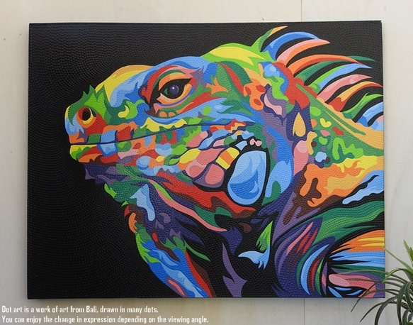 ドットアート 90cm × 70cm トカゲ モダンアート アジアンアート 爬虫類 とかげ 手描き 絵画 アートパネル 1枚目の画像