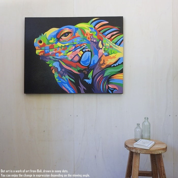 ドットアート 90cm × 70cm トカゲ モダンアート アジアンアート 爬虫類 とかげ 手描き 絵画 アートパネル 17枚目の画像
