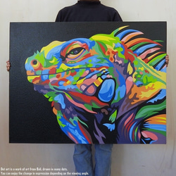 ドットアート 90cm × 70cm トカゲ モダンアート アジアンアート 爬虫類 とかげ 手描き 絵画 アートパネル 16枚目の画像
