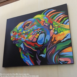 ドットアート 90cm × 70cm トカゲ モダンアート アジアンアート 爬虫類 とかげ 手描き 絵画 アートパネル 3枚目の画像