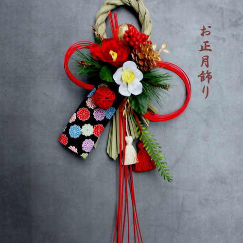 新作割＞ 幸せ椿スタイリッシュお正月本しめ縄飾りリース しめ縄