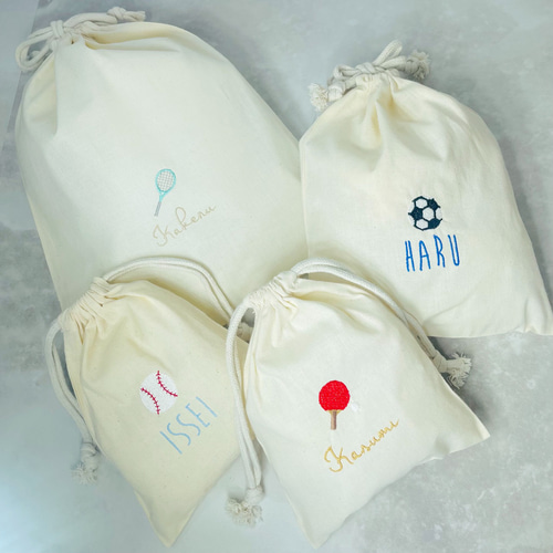 選べるサイズスポーツ刺繍巾着【名入れ】バスケ/サッカー/野球