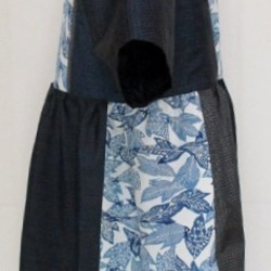 ７４０４　藍大島紬と柄入りの着物で作ったチュニック　#送料無料 3枚目の画像