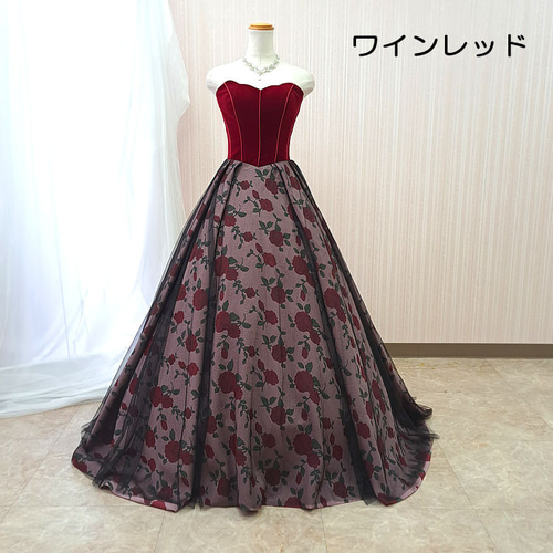 lisa　ゆめりすと　黒ベルベットとワインレッドのドレス 美品！ゆめりすと♪レッドドレス160 （lisa ゆめりすと 黒