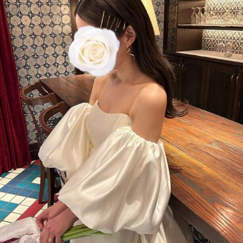 高級サテン ドレスアレンジ用取り外し袖のみ アイボリー ショルダーの 