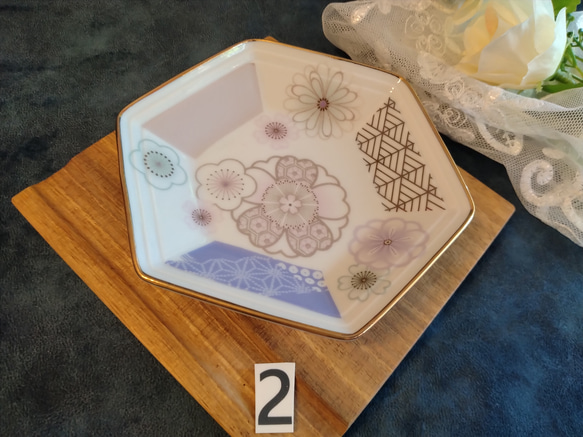 優しい和食器シリーズ 【和花柄の六角小皿】 6枚目の画像